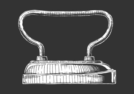 Vector hand drawn illustration of sad iron. Isolated on black background. Side view.のイラスト素材