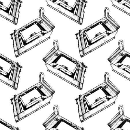 Seamless pattern with different clothes iron. Vector illustration in vintage engraved style.のイラスト素材