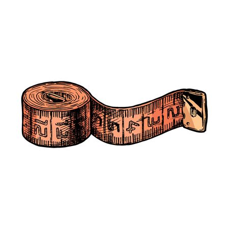 Vector hand drawn illustration of tape measure in vintage engraved style. isolated on white background.のイラスト素材
