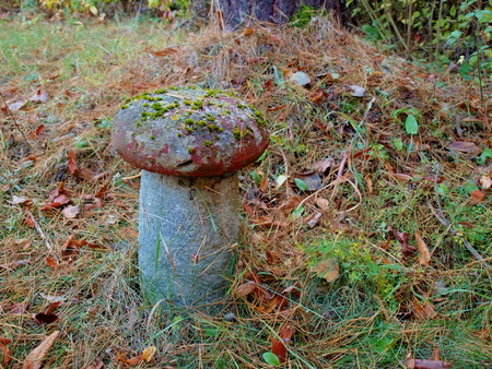 Old concrete figure for garden. Large mushroomの写真素材