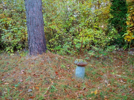 Old concrete figure for garden. Large mushroomの写真素材