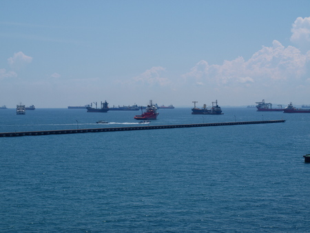 Singapore panoramic view from cruise ship Singaporeの写真素材
