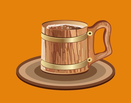 Woooden mug of beer.  Vector clipartのイラスト素材