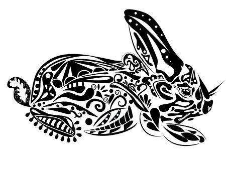 new year rabbit. Vector illustration in psychedelic styleのイラスト素材