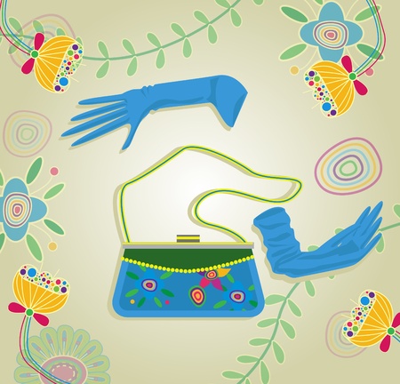 Handbag and gloves. Vector illustrationのイラスト素材