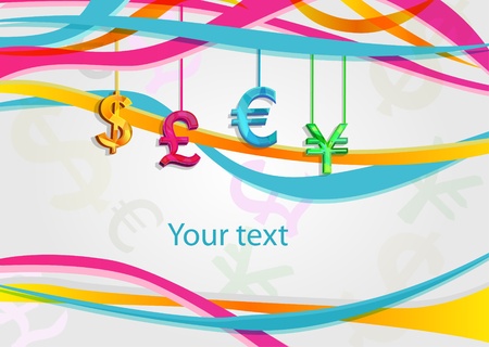 Business vector colorful background with currency and coloured linesのイラスト素材