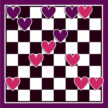 Love. Concept art with hearts and  chessboard. illustrationのイラスト素材
