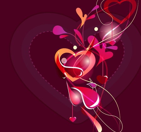 Beautiful abstract background with hearts and bright multicolor linesのイラスト素材