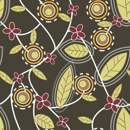 abstract seamless texture in brown colors with berry and flowersのイラスト素材