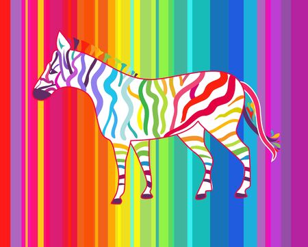 Bright illustration with zebra and spectrum stripeのイラスト素材