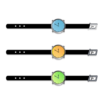 Glass vector wrist watch set in green, blue, orange colorのイラスト素材
