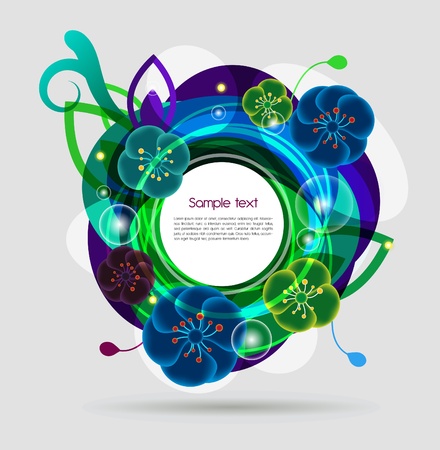 abstract lighting vector background with blue and green flowersのイラスト素材