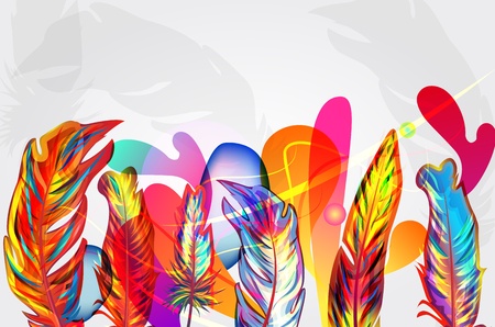 Bright background with feathers and abstract shapesのイラスト素材