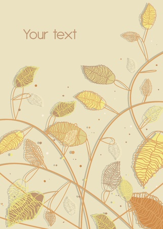 abstract beige background with drawing plants and leafsのイラスト素材