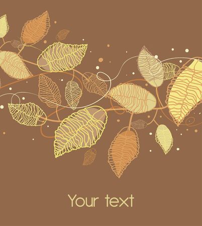 abstract brown background with drawing plants and leafsのイラスト素材