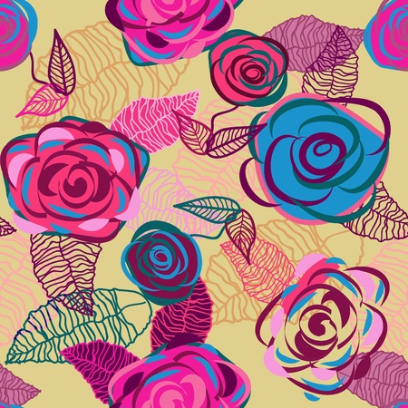 Abstract seamless vector texture with bright rosesのイラスト素材