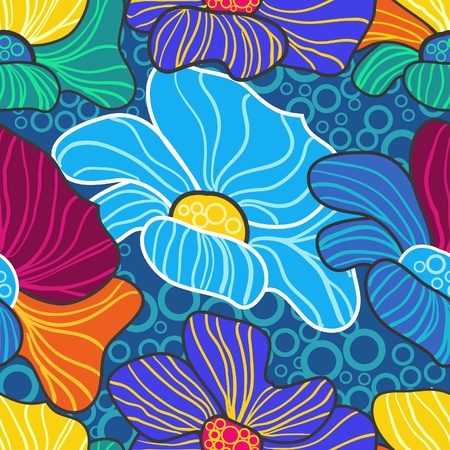 Abstract vector seamless texture with bright drawing flowersのイラスト素材