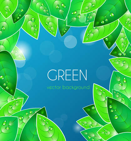 Abstract blue vector  background with green leafsのイラスト素材