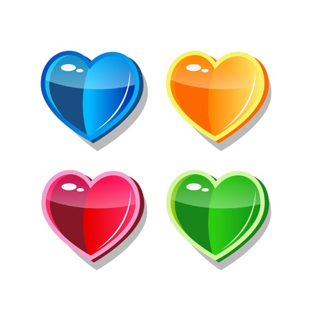 Four multicolor glass vector hearts icon for webのイラスト素材