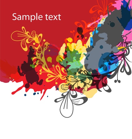 Bright floral background with drawing pattern ans splashesのイラスト素材