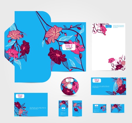 Blue corporate style with pink flowersのイラスト素材