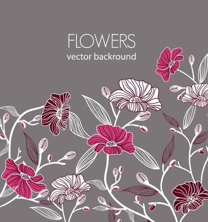 Floral vector background with drawing flowersのイラスト素材