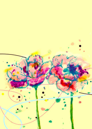 Watercolor background with flowersの写真素材