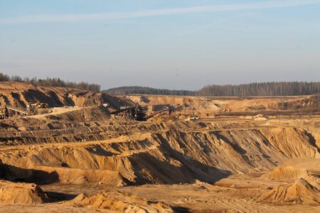 Photo with autumn landscape with forest and sandpitのeditorial素材