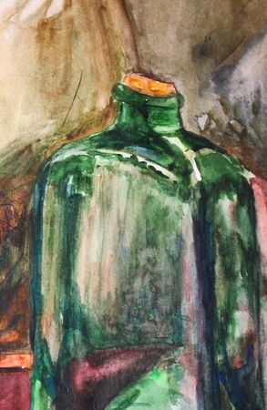 Watercolor still life with fruits and glassesの写真素材