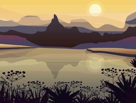 Vector drawing landscape with mountainsのイラスト素材