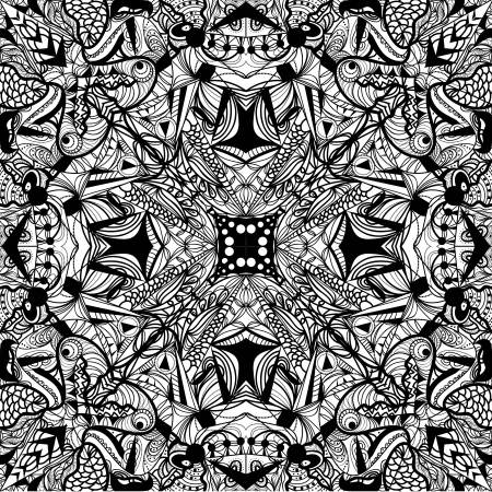 symmetric psychedelic seamless black patternのイラスト素材