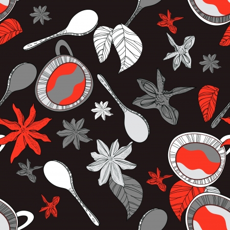 Seamless pattern with spoon,cups and spicesのイラスト素材