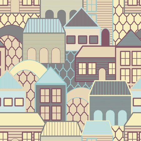 Seamless background with multicolored housesのイラスト素材