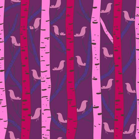 Seamless vector texture with birds and treesのイラスト素材