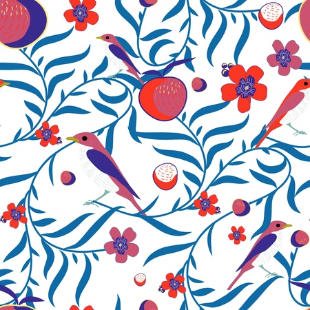 Seamless vector texture with leafs and fruitsのイラスト素材