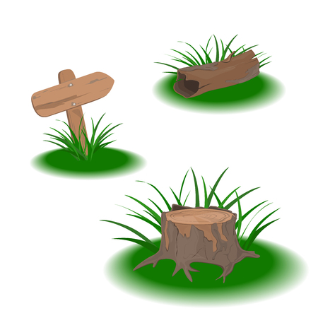 Set of vector elements: pointer, stump, snag. Vector graphics. Artwork design element. Set of elements for user interface design of computer games.のイラスト素材