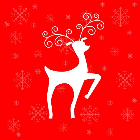 Christmas pattern with deer silhouette and snowflakes. Abstract red background.のイラスト素材