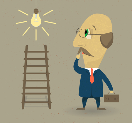 Business man with stairs and lamp. Business concept. Flat style vector illustration.のイラスト素材