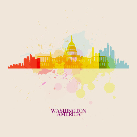 WASHINGTON Vector silhouettes of the cityのイラスト素材