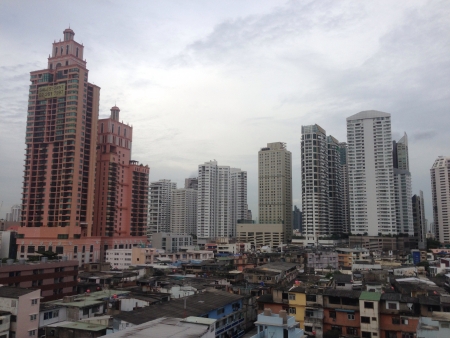 Picture of skyscraper buildings in Bangkok area in a cloudy day. の素材