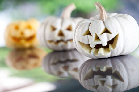 halloween three pumpkins backgroundの写真素材