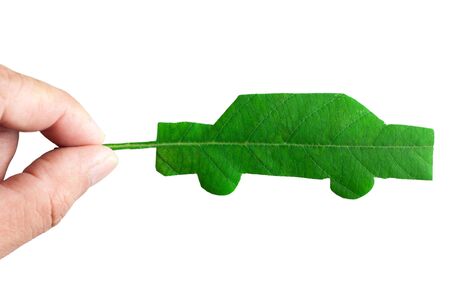 Green car cut from leafの写真素材