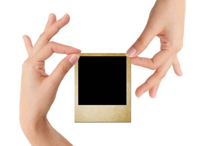 Isolated: card blank with hand on white backgroudの写真素材
