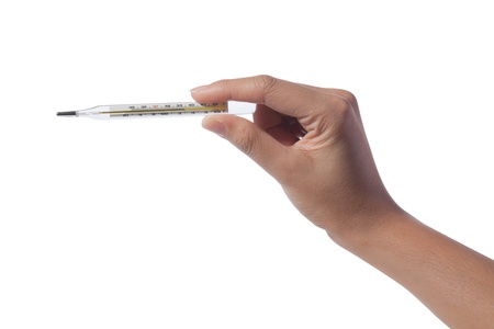 Thermometer showing fever. Isolated on white background の写真素材