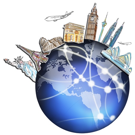 dream travel around the world in a whiteboardの写真素材