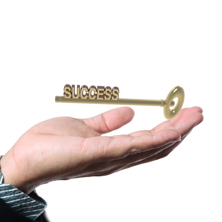 Businessman shows gear to successの写真素材