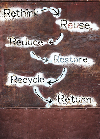Eco concept , reuse wording stencil on rusty metal の写真素材