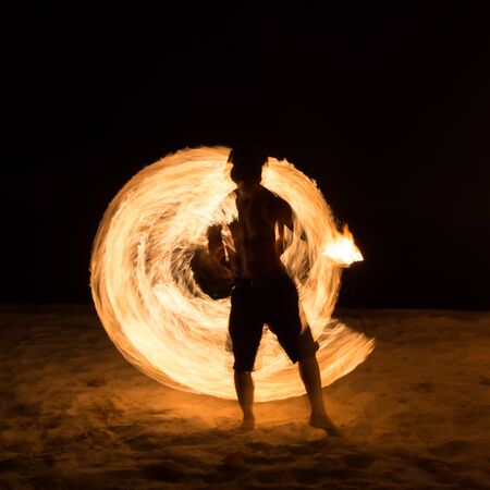 Amazing Fire Show at night on samet Island, Thailand