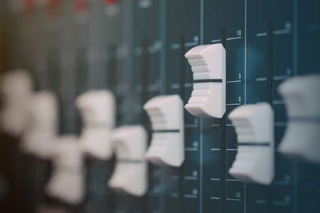 Close up view of sound mixer control panel. 3d rendering.の写真素材