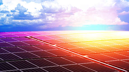 Solar panels against the background of the sky. Photovoltaic modules for renewable electric...